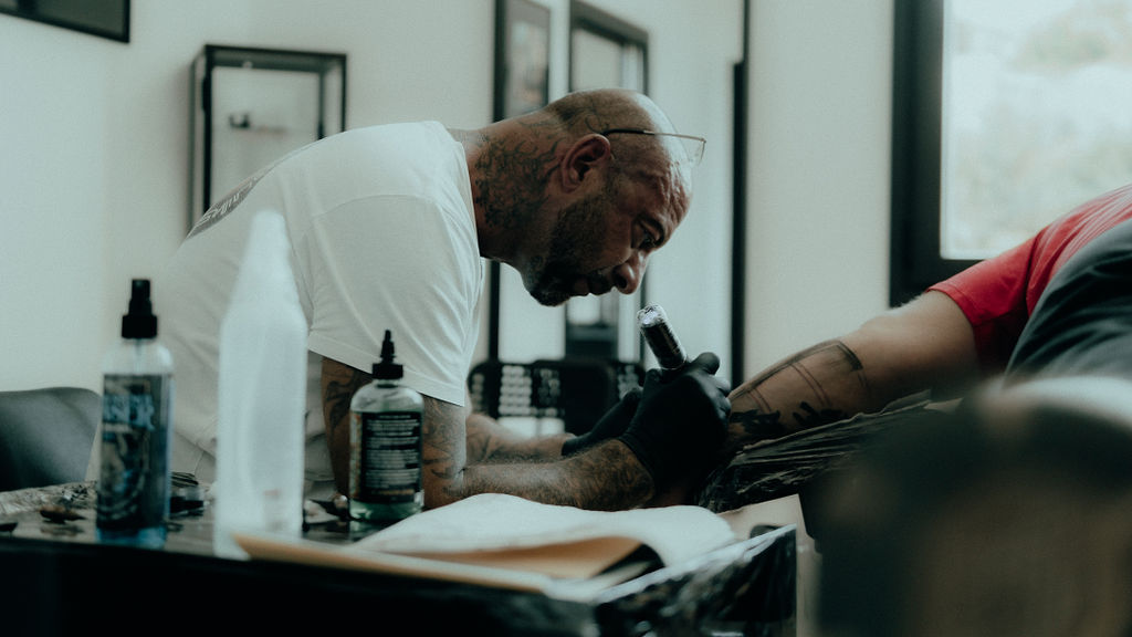 Björn tattooing a client at Oxygen Ink Marbella