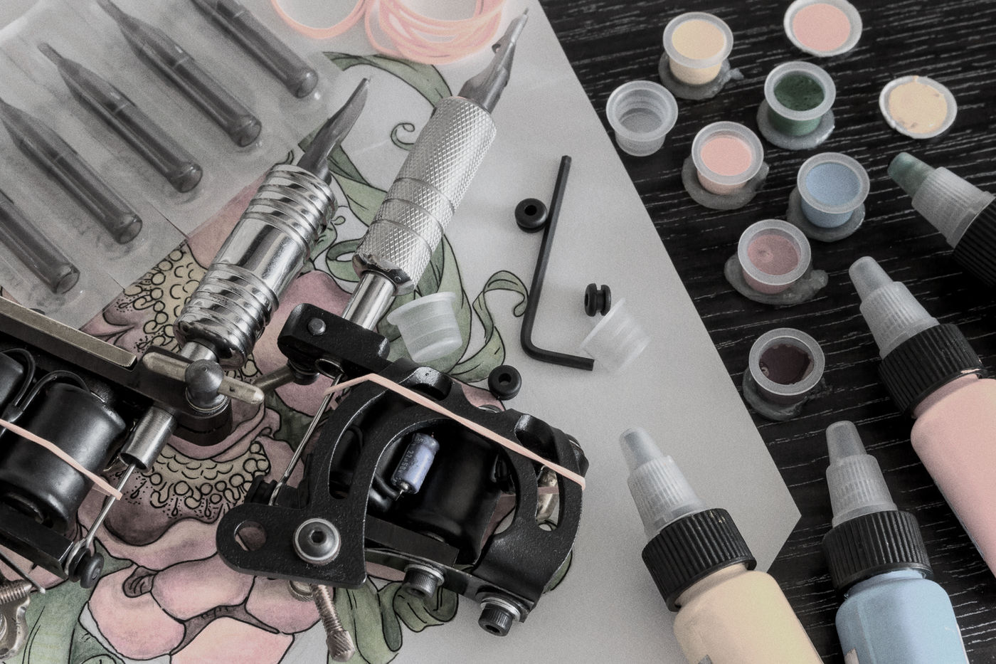 Tattoo equipment at the Oxygen Ink Marbella studio
