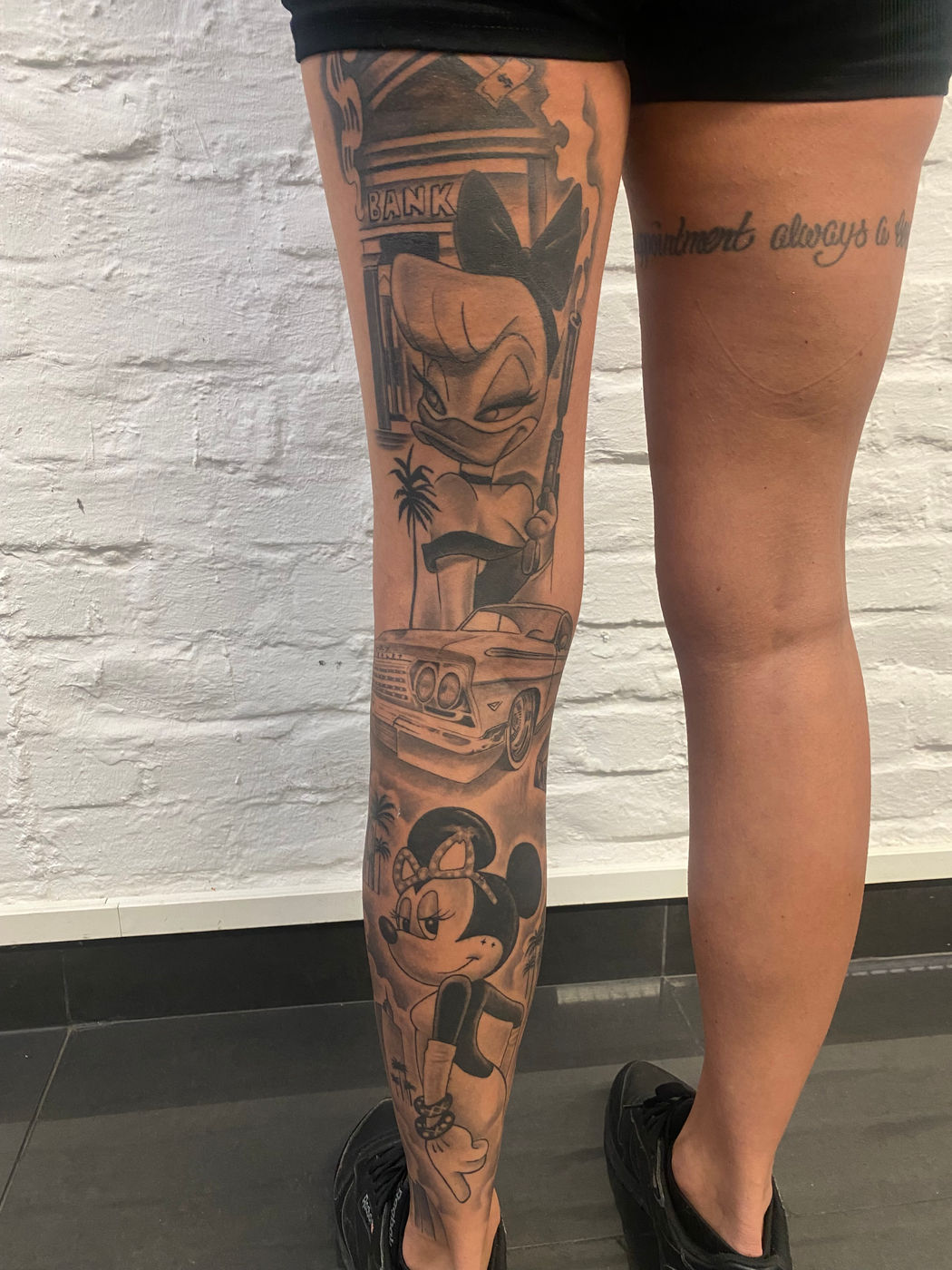 Black and grey character leg sleeve