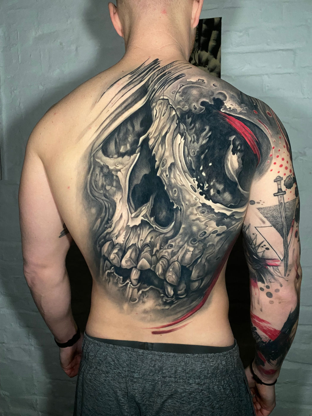 Large skull back piece with red accents